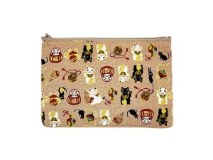 Kosmetyczka Neko i Daruma beżowa