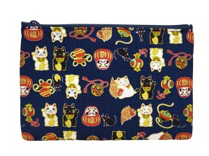 Kosmetyczka Neko i Daruma granatowa